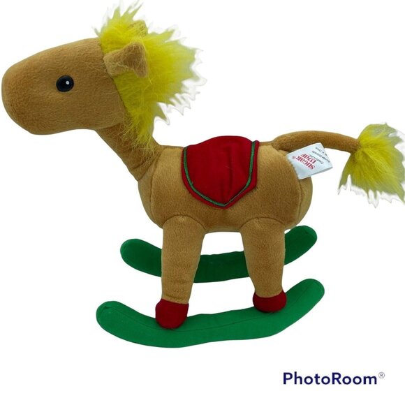 Vintage 1998 Sugar Loaf Rocking Horse Plush Toy Tan Red Saddle Green Rockers - Picture 2 of 6
